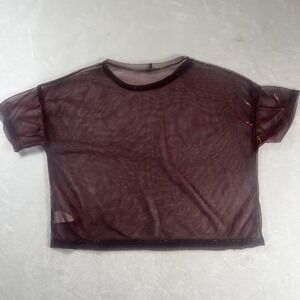 Charlotte Russe Shirt Womens Small Burgundy Sheer Mesh Glitter Sparkle Top